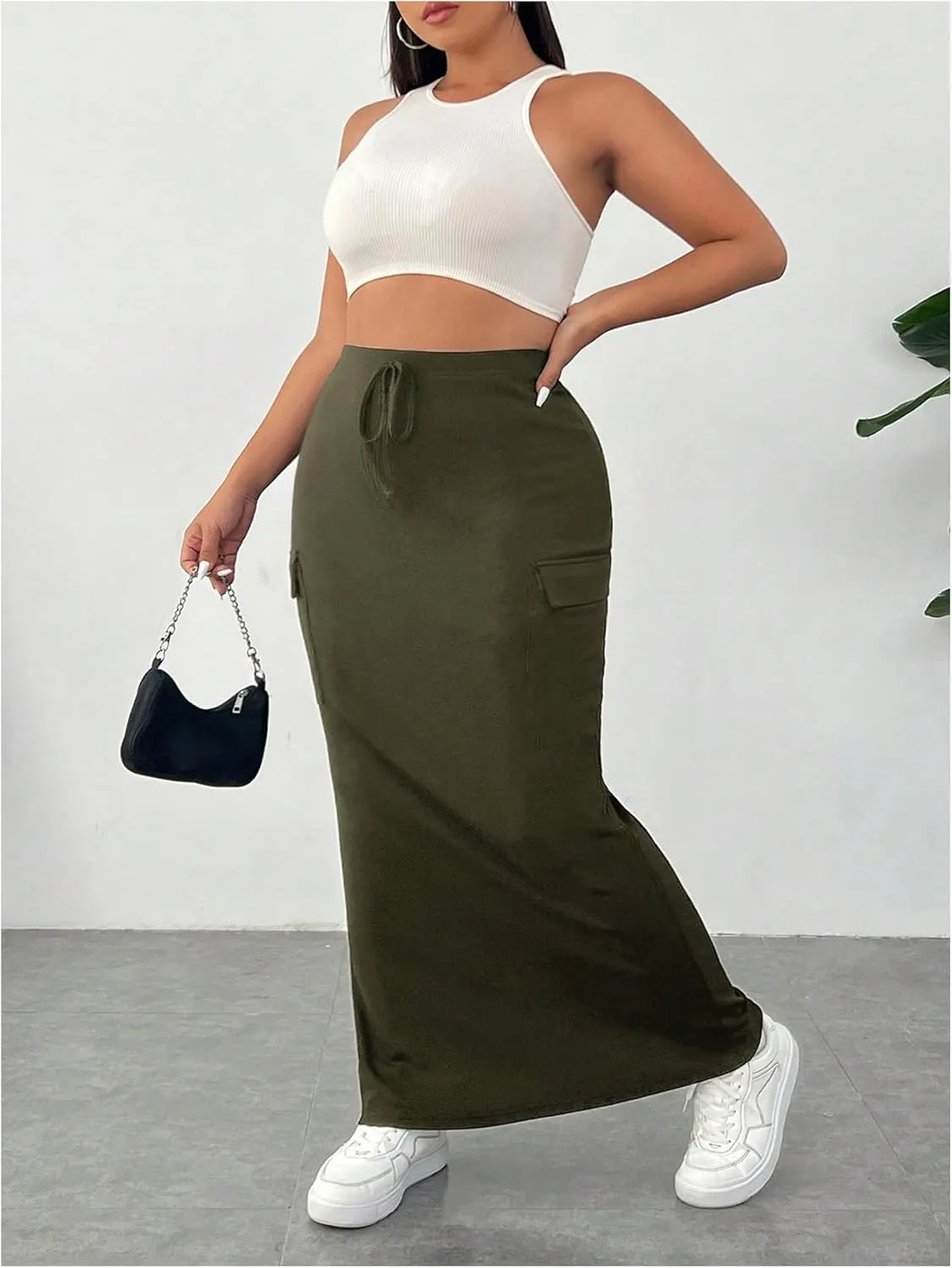 SOLY HUX Women's Plus Size Cargo Skirts Y2k Vintage Long Maxi Skirts with Pockets Streetwear