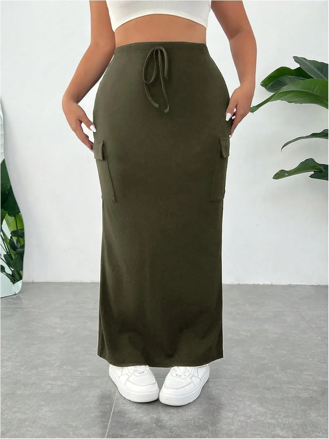 SOLY HUX Women's Plus Size Cargo Skirts Y2k Vintage Long Maxi Skirts with Pockets Streetwear