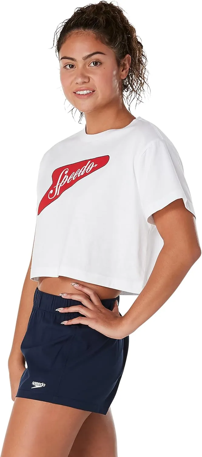 Speedo Women's T-Shirt Short Sleeve Crew Neck Vintage Crop