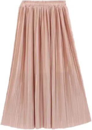Spring Summer Women's Skirt Vintage Pleated Fashion Metallic Color Midi Skirt