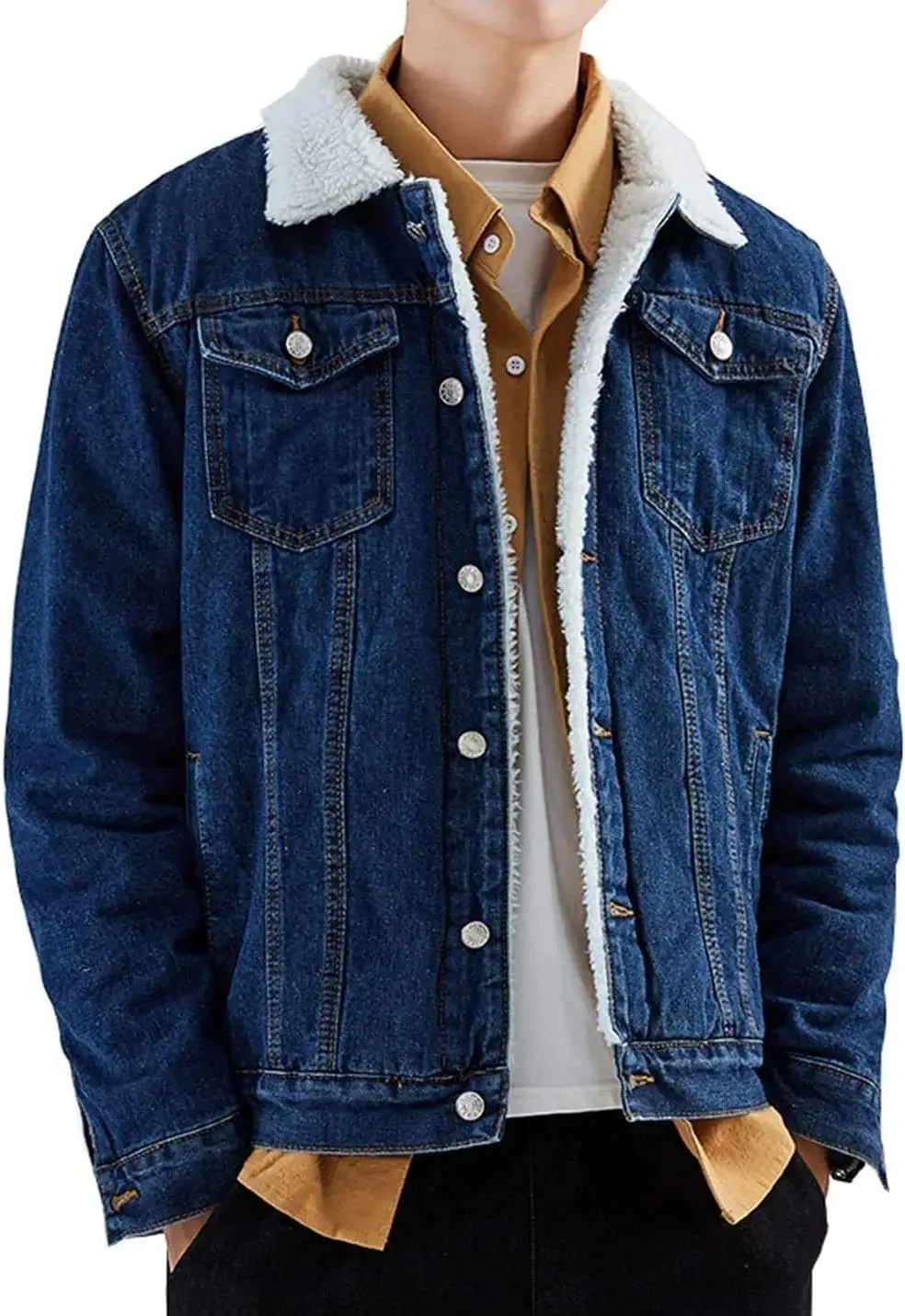 Springrain Men's Sherpa Fleece Lined Denim Jacket Warm Winter Trucker Jacket Cowboy Jean Jacket