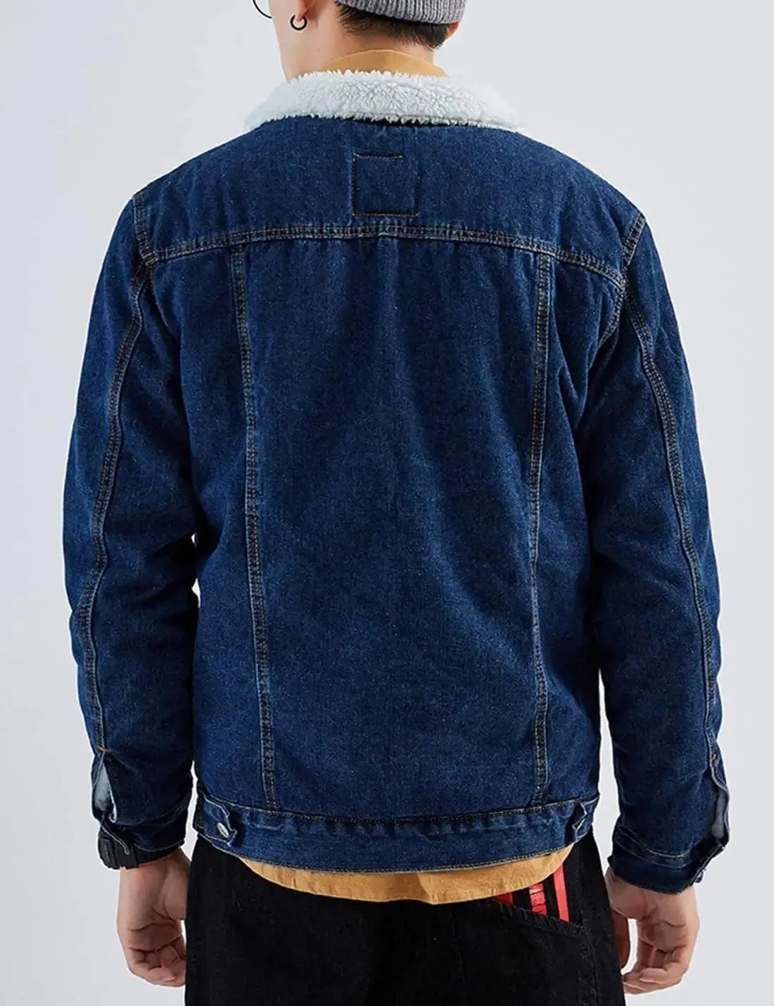 Springrain Men's Sherpa Fleece Lined Denim Jacket Warm Winter Trucker Jacket Cowboy Jean Jacket