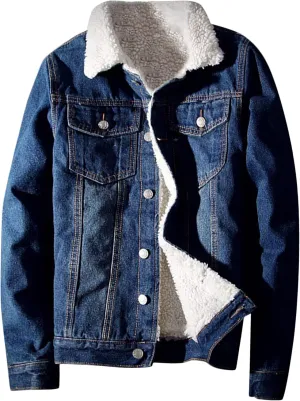 Springrain Men's Sherpa Fleece Lined Denim Jacket Warm Winter Trucker Jacket Cowboy Jean Jacket
