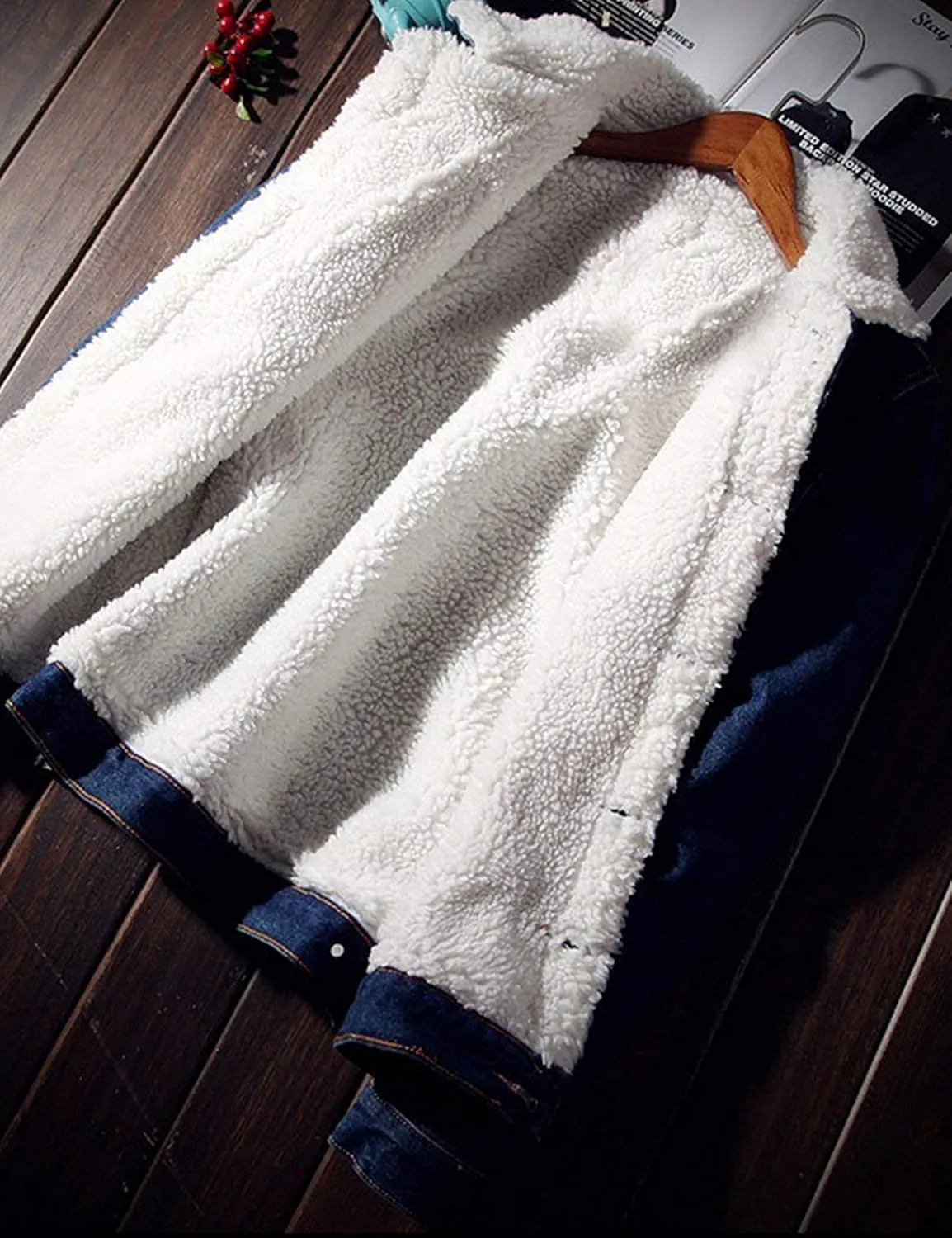 Springrain Men's Sherpa Fleece Lined Denim Jacket Warm Winter Trucker Jacket Cowboy Jean Jacket
