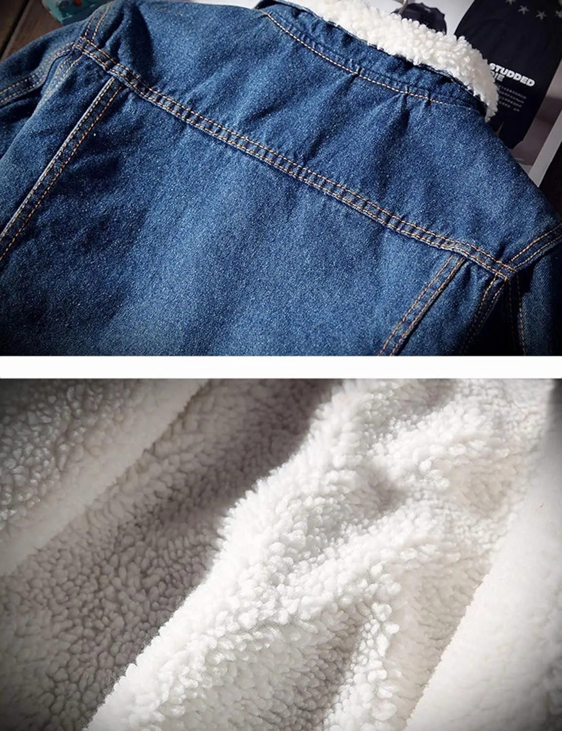Springrain Men's Sherpa Fleece Lined Denim Jacket Warm Winter Trucker Jacket Cowboy Jean Jacket