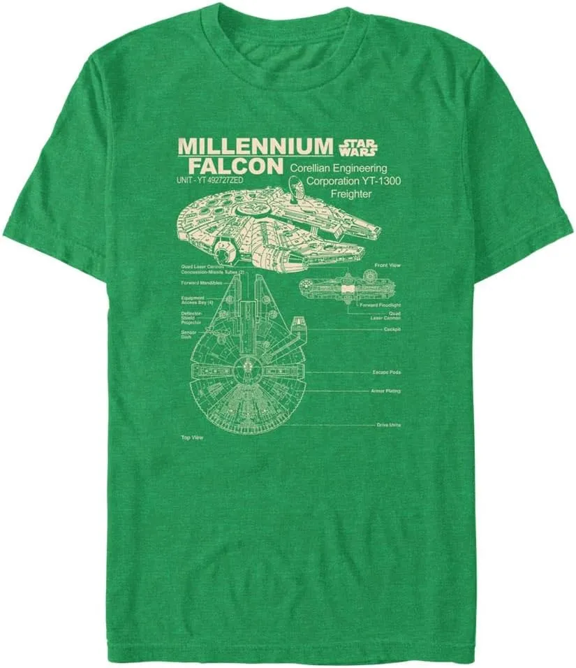 STAR WARS Men's Millennium Falcon Detailed Drawing T-Shirt