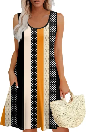 Summer Dresses for Women 2025 Casual Loose Crew Neck Sleeveless Sundresses Boho Tank Dress Beach T Shirt Dresses