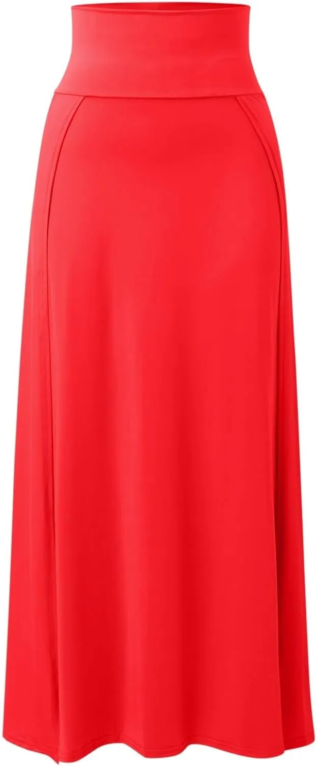 Summer Split Skirt For Women Elastic Waist Double High Split Wrap Flowy Long Skirt Solid Color Elegant Boho Dresses