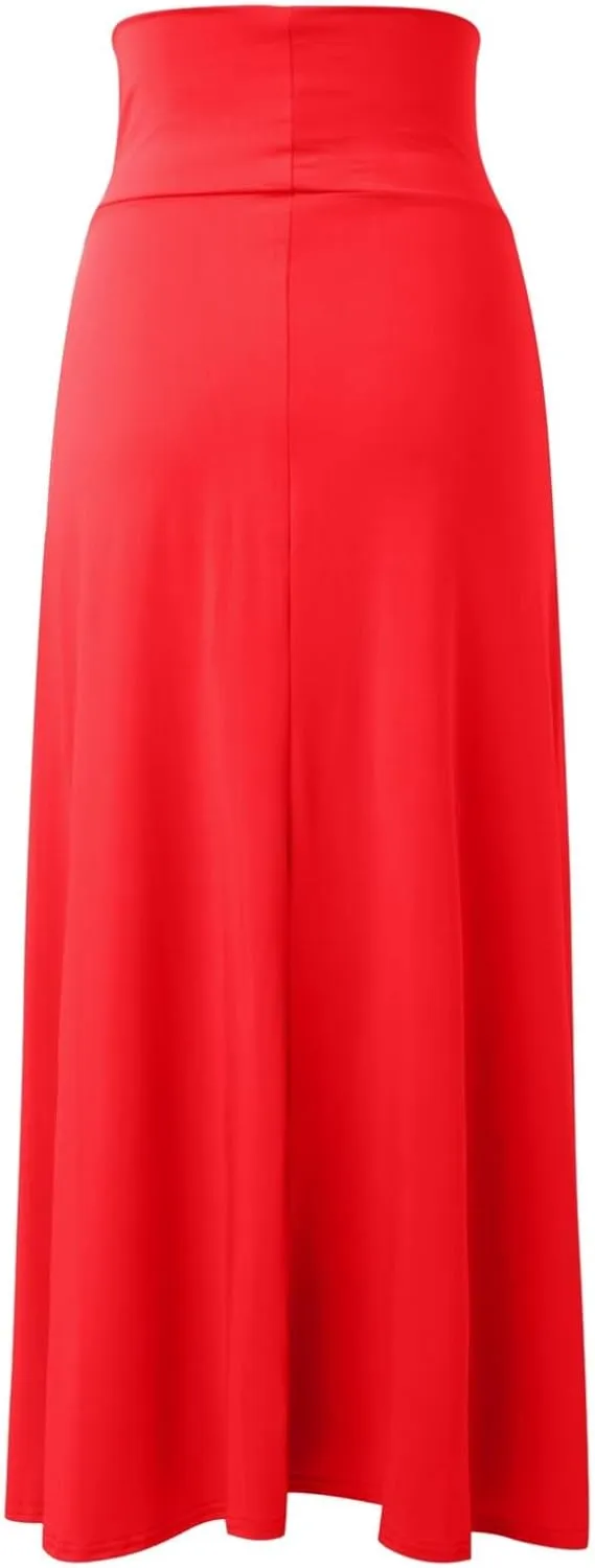 Summer Split Skirt For Women Elastic Waist Double High Split Wrap Flowy Long Skirt Solid Color Elegant Boho Dresses