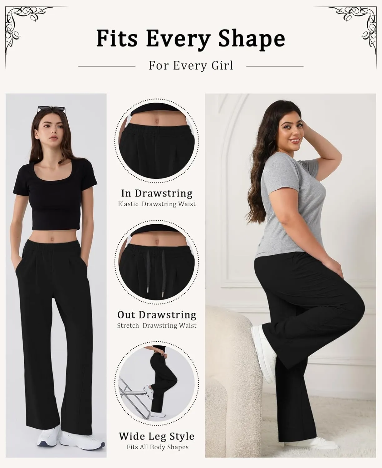 Susclude Baggy Sweatpants for Women Y2k Wide Leg Pants Summer High Waisted Drawstring Pleated Lightweight Pants with Pockets