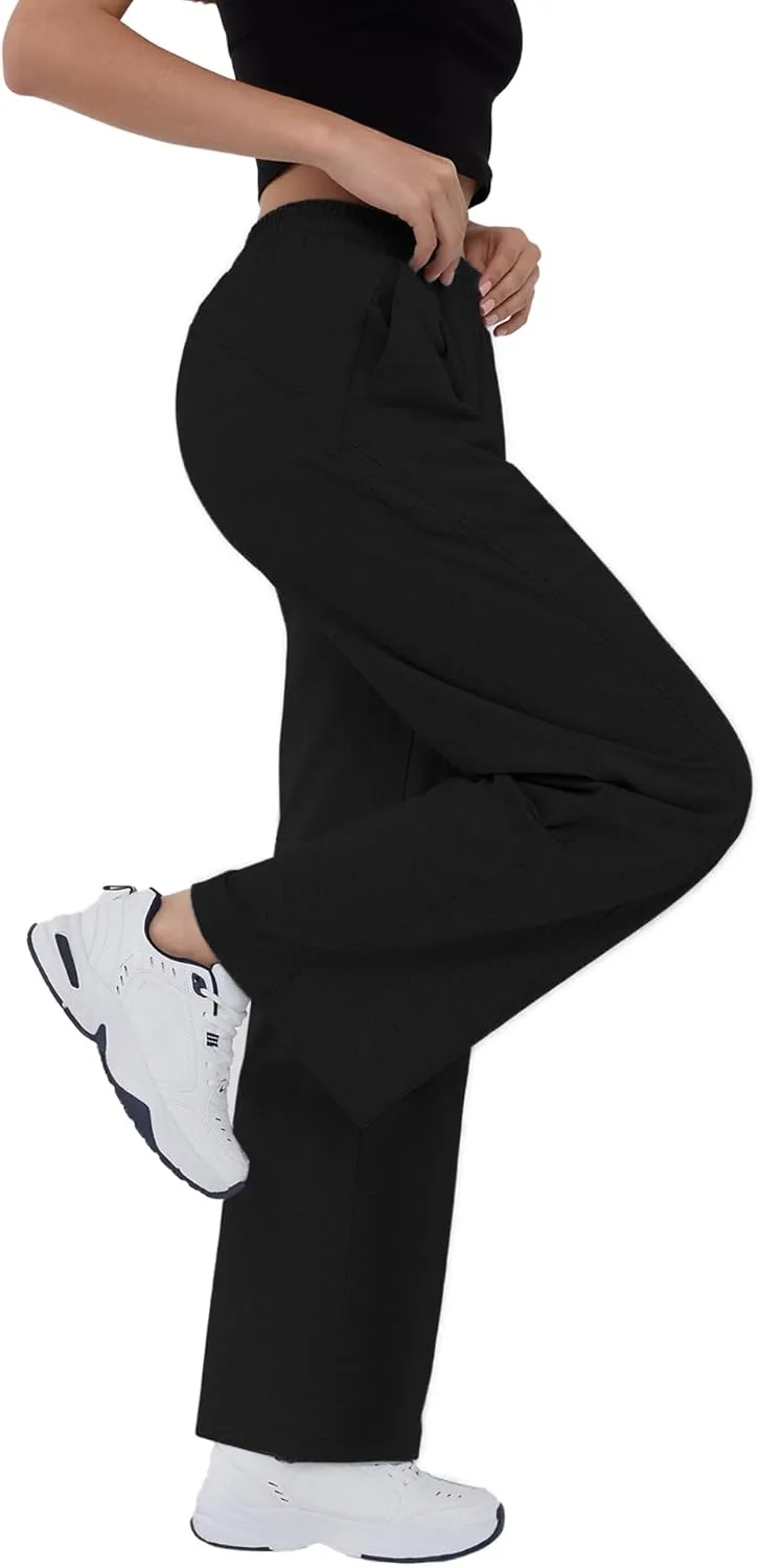 Susclude Baggy Sweatpants for Women Y2k Wide Leg Pants Summer High Waisted Drawstring Pleated Lightweight Pants with Pockets