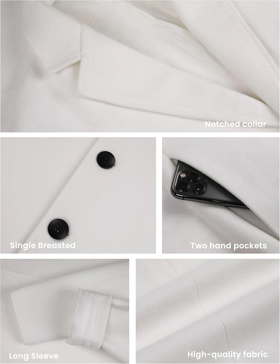 Tanming Mens Black Trench Coat Notched Lapel Single Breasted Long Peacoat Overcoat
