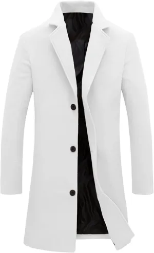 Tanming Mens Black Trench Coat Notched Lapel Single Breasted Long Peacoat Overcoat