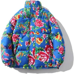 The latest thickened warm features cotton-padded jacket flower cotton-padded jacket winter fashion couple dress (3XL)