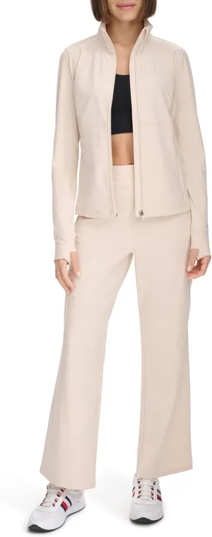 Tommy Hilfiger Women's Zippered Pockets Mock Neck Semi Fitted Cozy Peached Workout Jacket