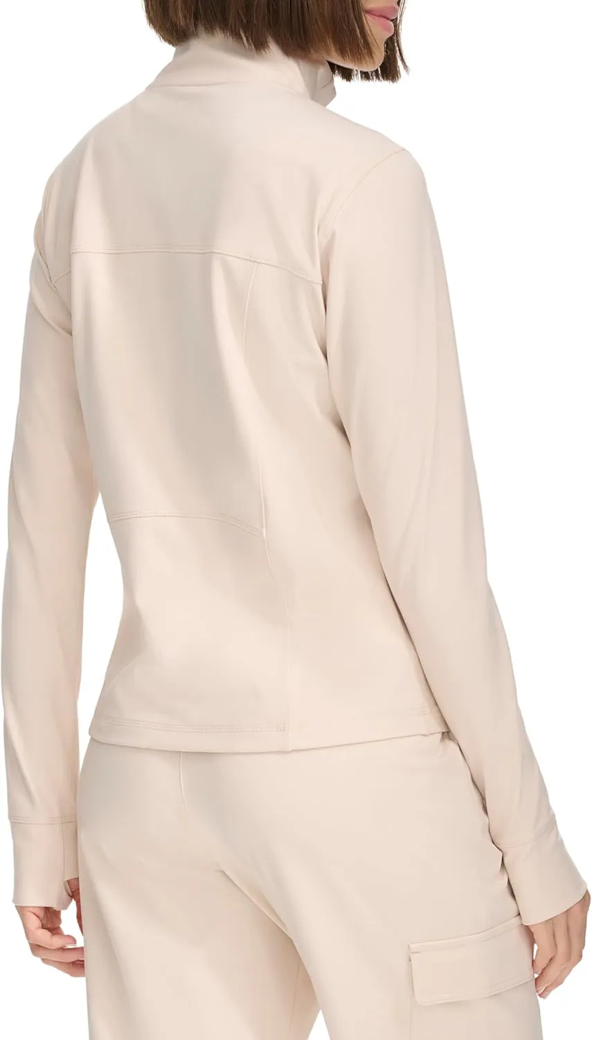 Tommy Hilfiger Women's Zippered Pockets Mock Neck Semi Fitted Cozy Peached Workout Jacket