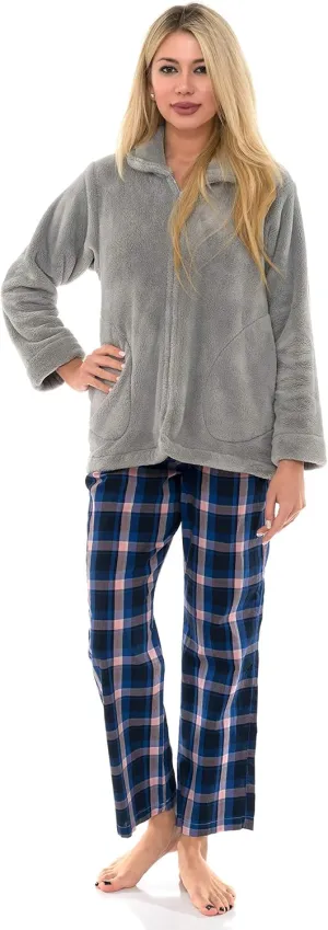 TowelSelections Women's Bed Jacket Zip Front Cardigan Fleece Robe Lounge Coverup