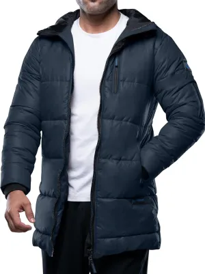 URBAN BUCK Puffer Jacket Men with Faux Fur Trimmed Hood Mens Down Parka Winter Coat Windbreaker & Waterproof Alton Navy Blue Ski Coat for Men (L)
