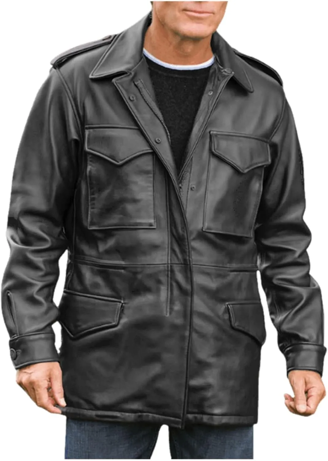 US Army Leather M65 Field Jacket Men Military M-65 4 pockets Coat