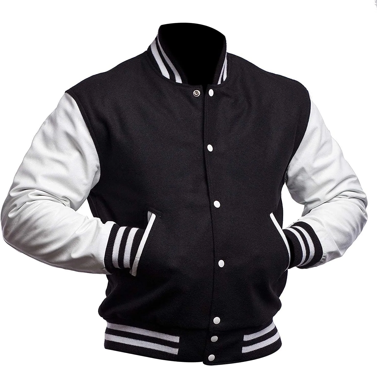 Varsity Blank Baseball College Bomber High School Plain Letterman Jacket Leather Sleeves Wool Coat
