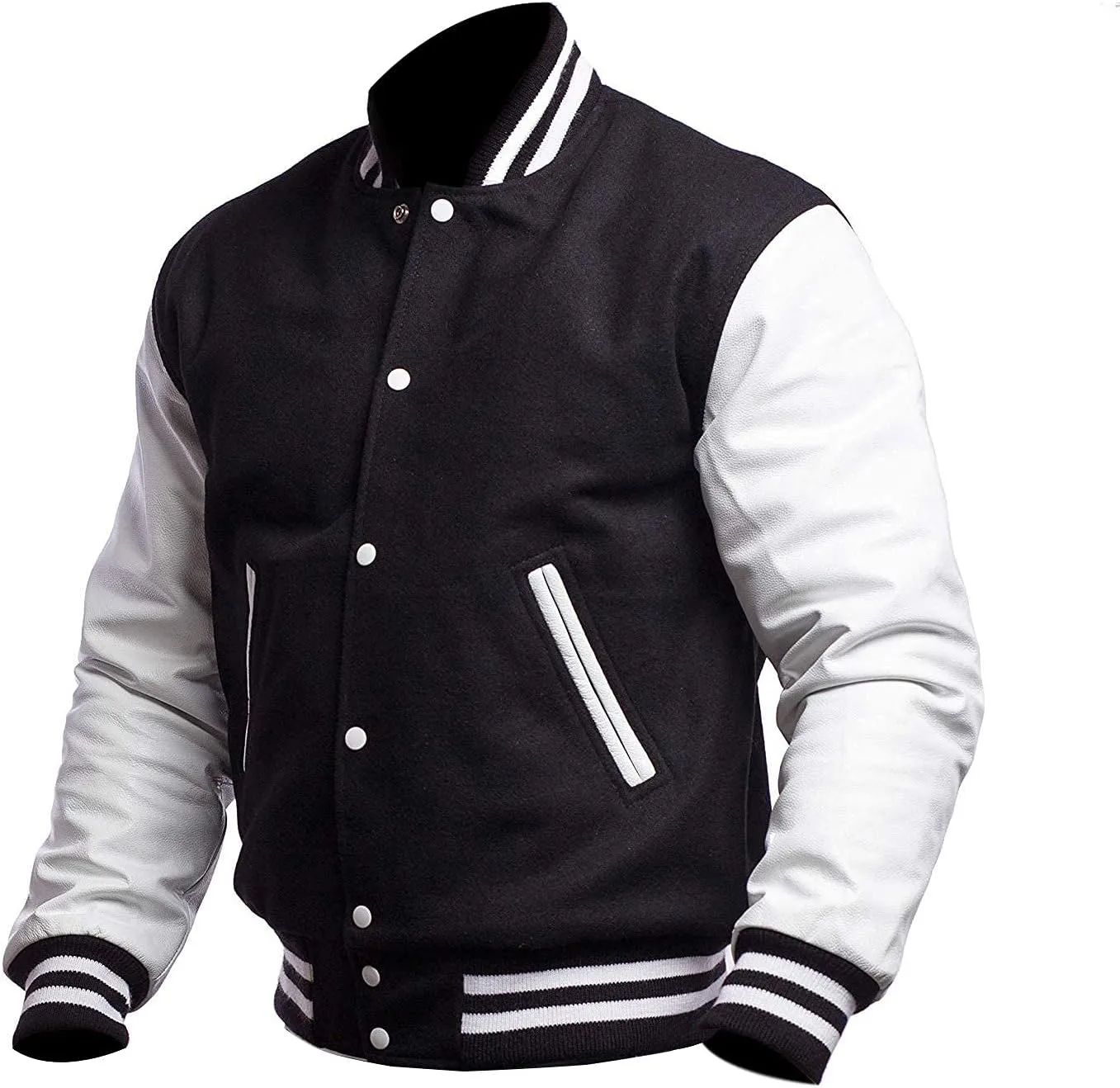 Varsity Blank Baseball College Bomber High School Plain Letterman Jacket Leather Sleeves Wool Coat