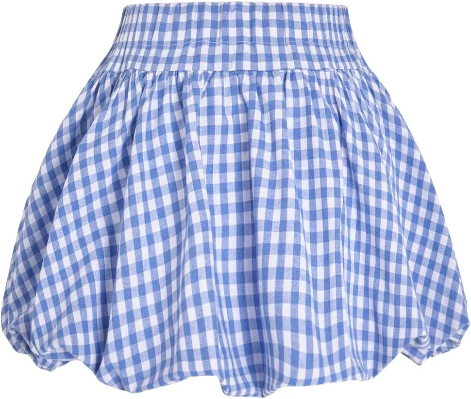 Verdusa Women's Gingham Bubble Mini Skirts Plaid Bow Cute Holiday Short Skorts