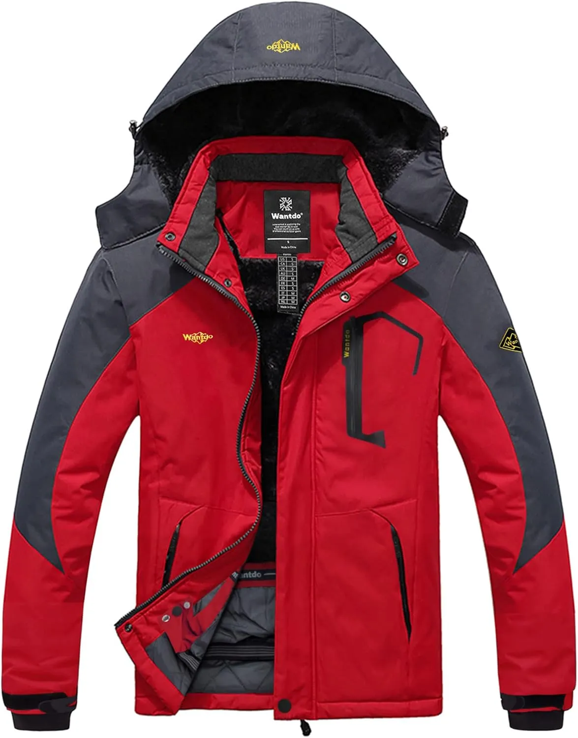 wantdo Men's Mountain Waterproof Ski Jacket Windproof Rain Jacket Winter Warm Hooded Coat
