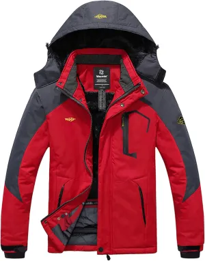 wantdo Men's Mountain Waterproof Ski Jacket Windproof Rain Jacket Winter Warm Hooded Coat