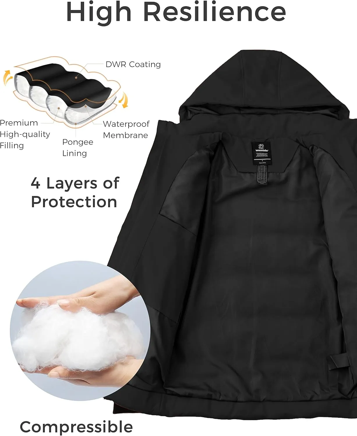 wantdo Men's Thicken Puffer Jacket Padded Waterproof Warm Winter Coat with Hood