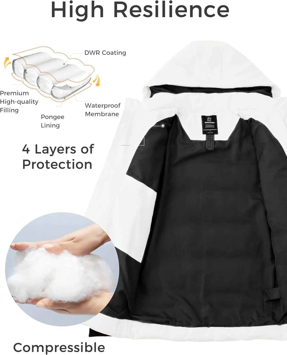 wantdo Men's Thicken Puffer Jacket Padded Waterproof Warm Winter Coat with Hood