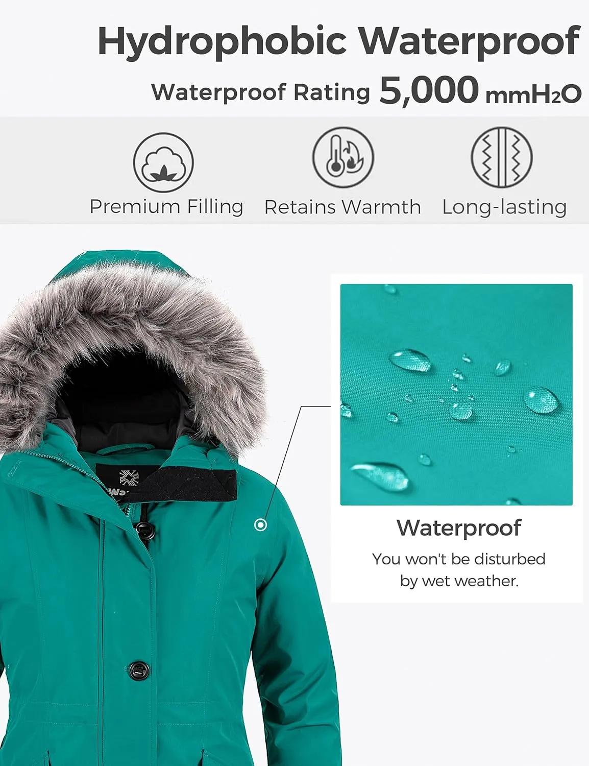 wantdo Women's Hooded Winter Coat Waterproof Warm Long Puffer Jacket Parka