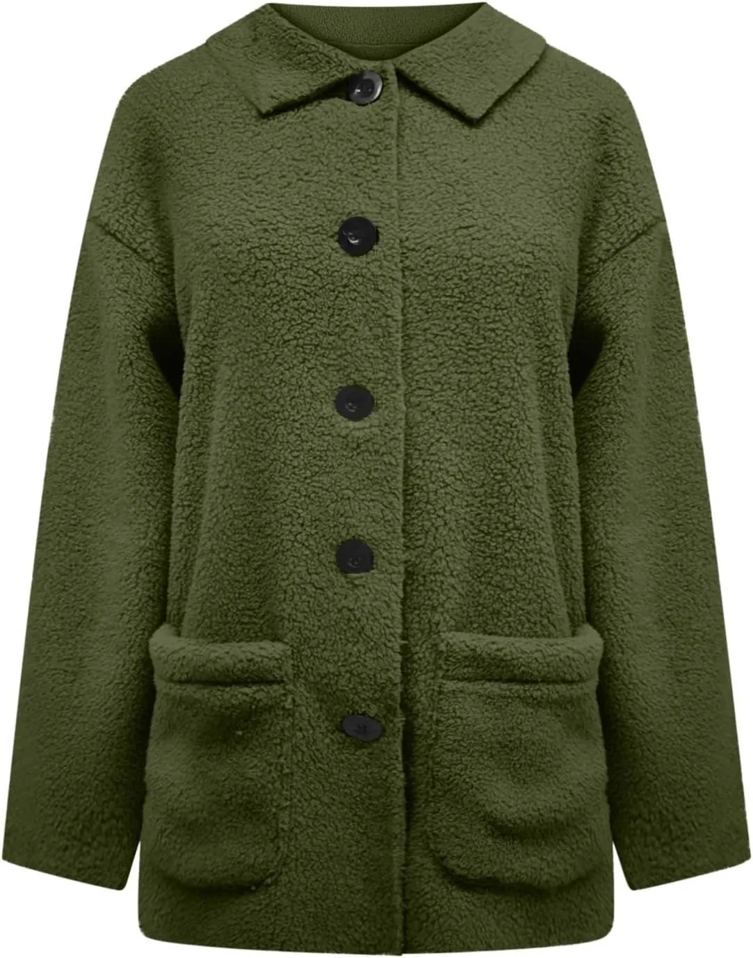 Winter Coats For Women Lapel Fuzzy Faux Fur Coat Long Sleeve Button Down Sherpa Jacket Fleece Warm Outerwear w/Pocket