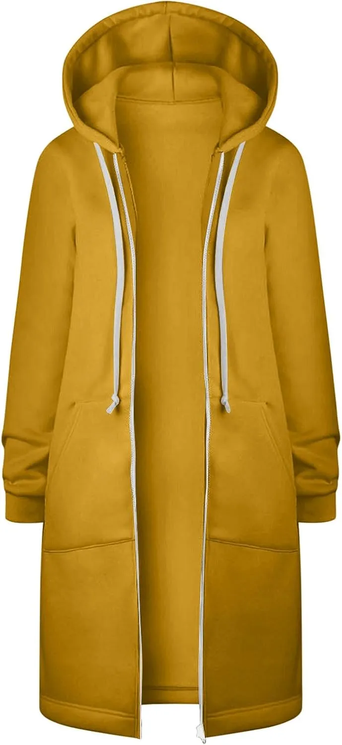 Winter Fleece Lined Women's Hoodies Casual Solid Soft Sherpa Sweatshirts Warm Zip up Tunic Long Coats with Pockets
