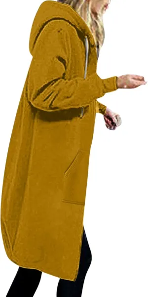 Winter Fleece Lined Women's Hoodies Casual Solid Soft Sherpa Sweatshirts Warm Zip up Tunic Long Coats with Pockets