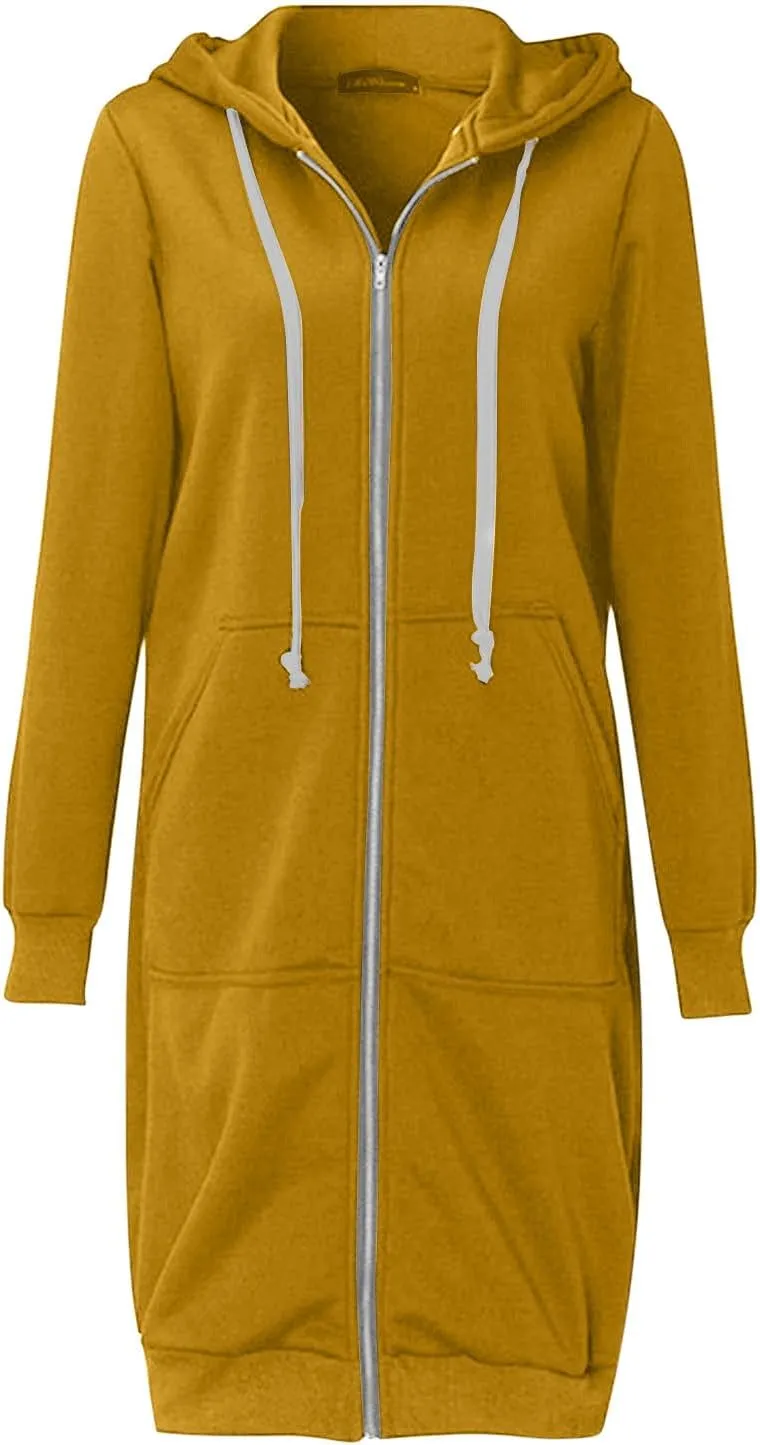 Winter Fleece Lined Women's Hoodies Casual Solid Soft Sherpa Sweatshirts Warm Zip up Tunic Long Coats with Pockets