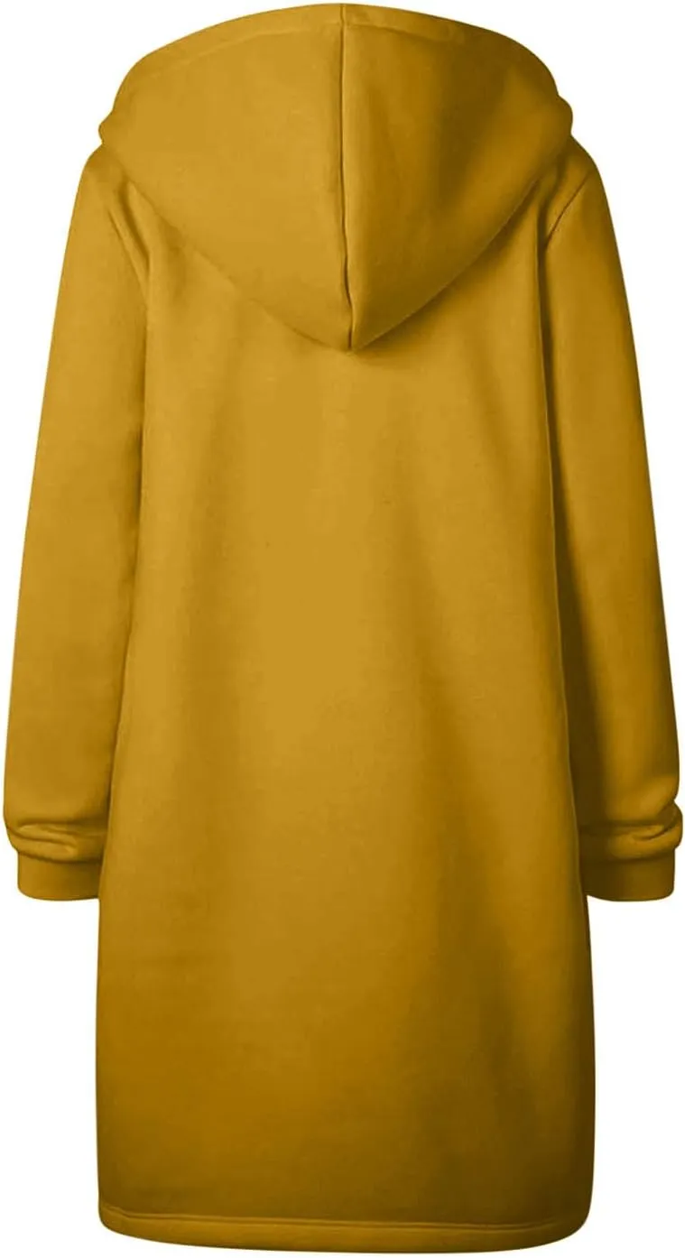 Winter Fleece Lined Women's Hoodies Casual Solid Soft Sherpa Sweatshirts Warm Zip up Tunic Long Coats with Pockets