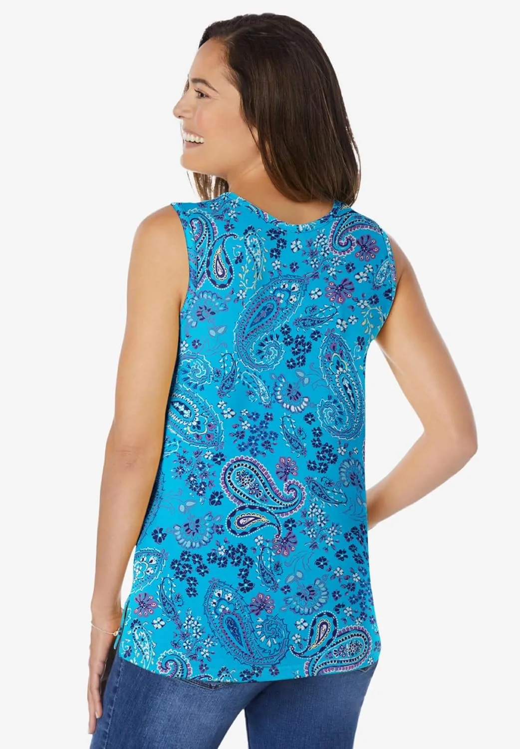 Woman Within Plus Size Perfect Printed Scoopneck Tank