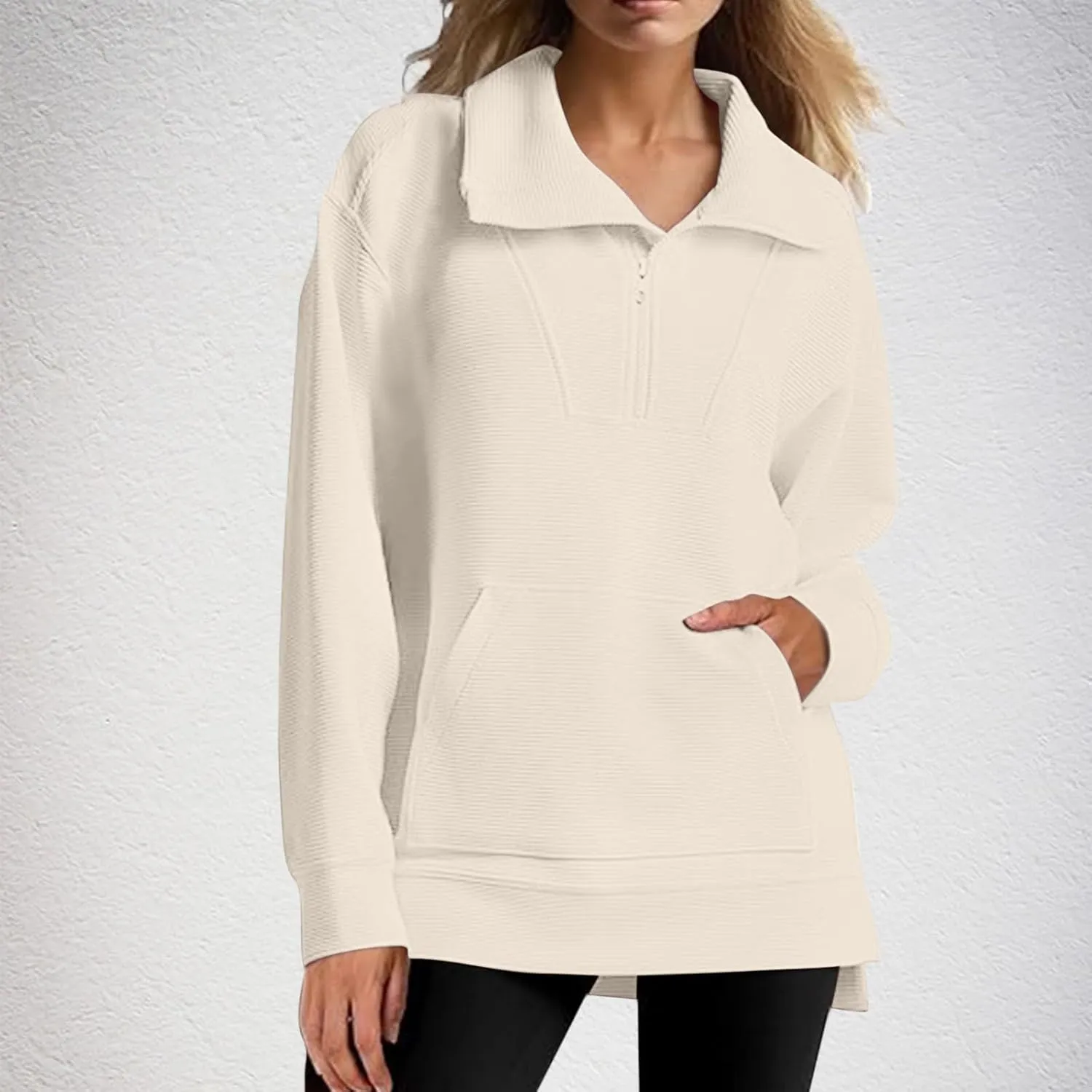 Womens 3/4 Zip Pullover Stand Collar Half Zip Sweatshirt with Pocket Casual Loose Fit Tunic Tops 2025 Spring Outfits
