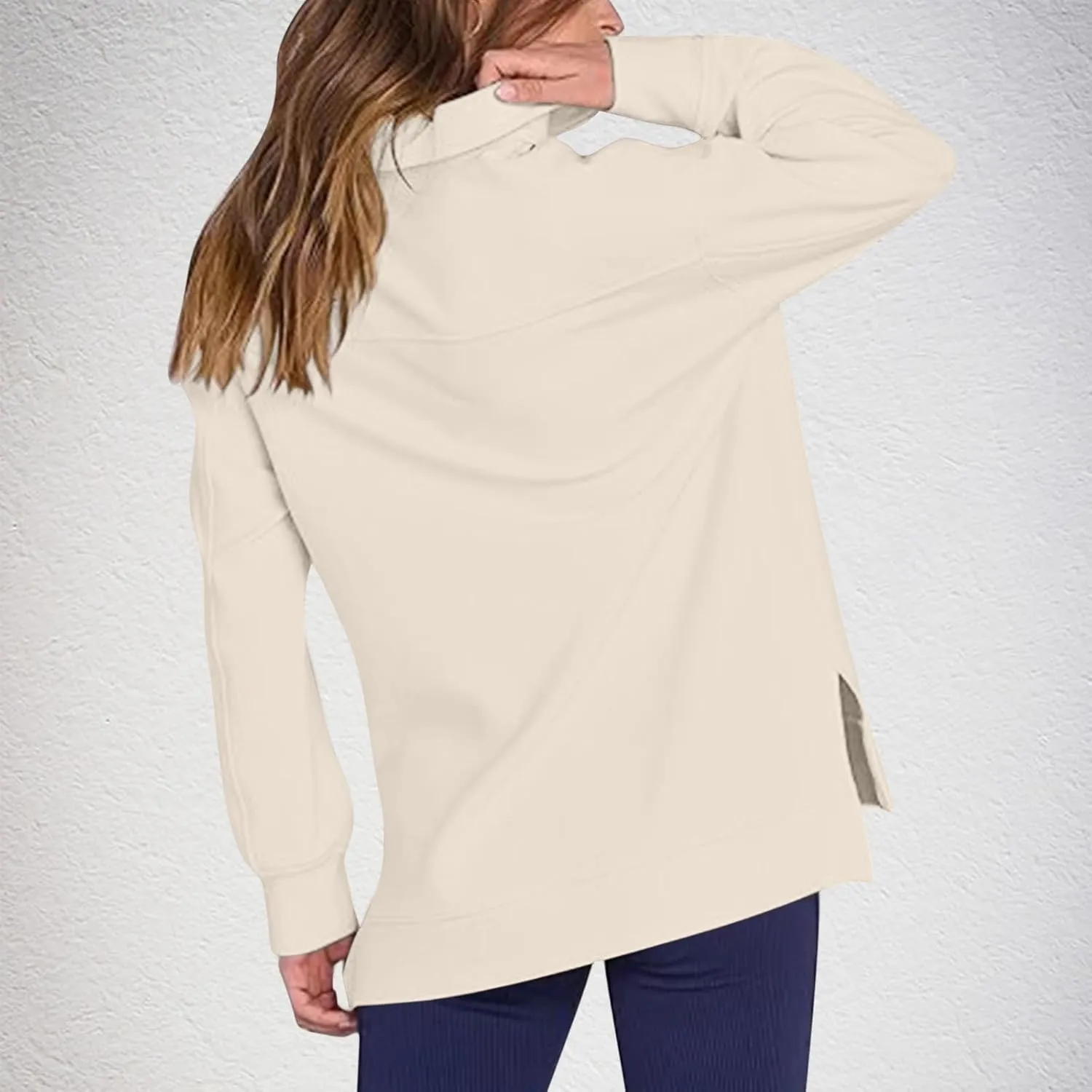 Womens 3/4 Zip Pullover Stand Collar Half Zip Sweatshirt with Pocket Casual Loose Fit Tunic Tops 2025 Spring Outfits