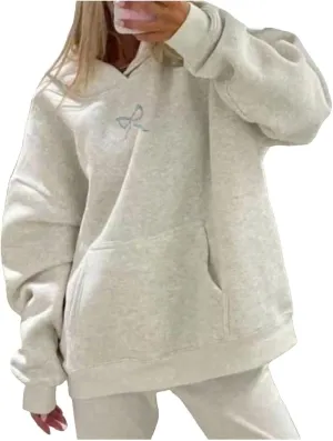 Womens Bow Hoodies Oversized Sweatshirts Fleece Long Sleeve Comfy Casual Lightweight Tunic Basic Pullover Tops with Pockets