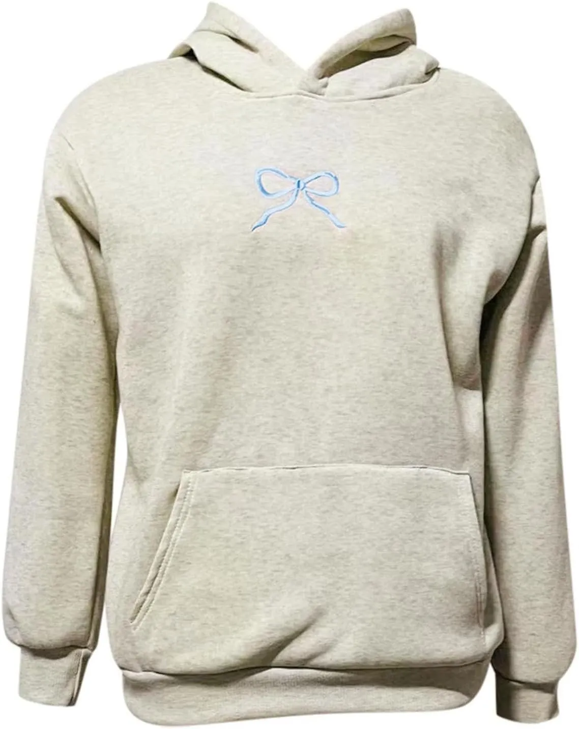 Womens Bow Hoodies Oversized Sweatshirts Fleece Long Sleeve Comfy Casual Lightweight Tunic Basic Pullover Tops with Pockets