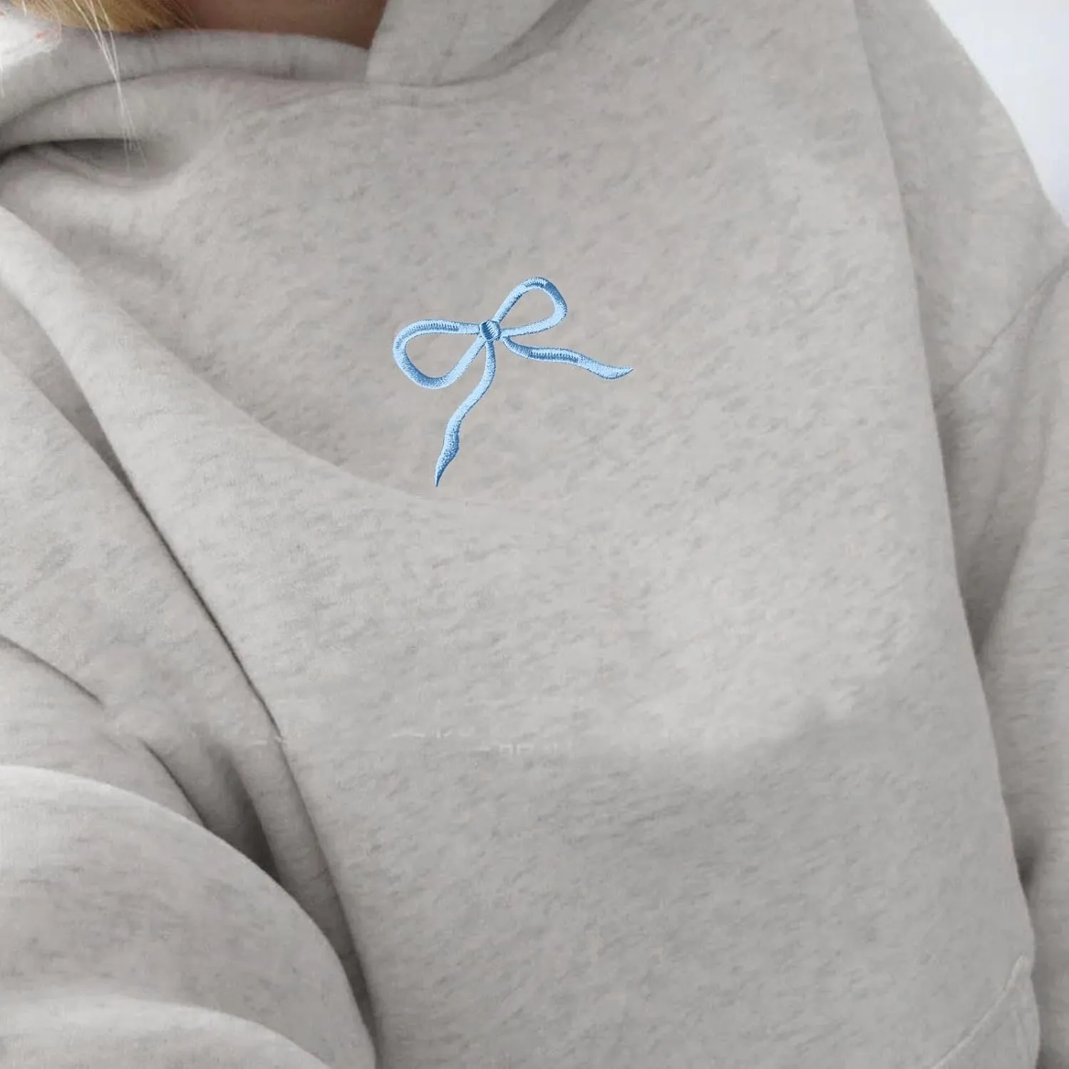 Womens Bow Hoodies Oversized Sweatshirts Fleece Long Sleeve Comfy Casual Lightweight Tunic Basic Pullover Tops with Pockets