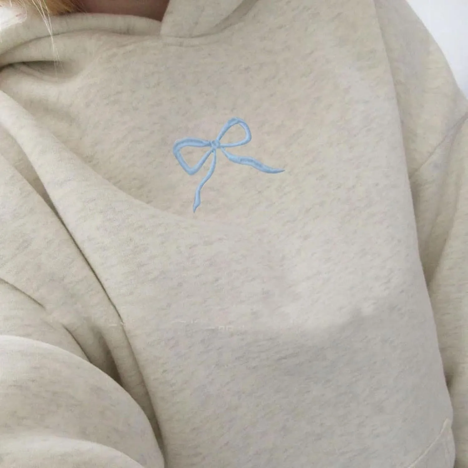 Womens Bow Hoodies Oversized Sweatshirts Fleece Long Sleeve Comfy Casual Lightweight Tunic Basic Pullover Tops with Pockets