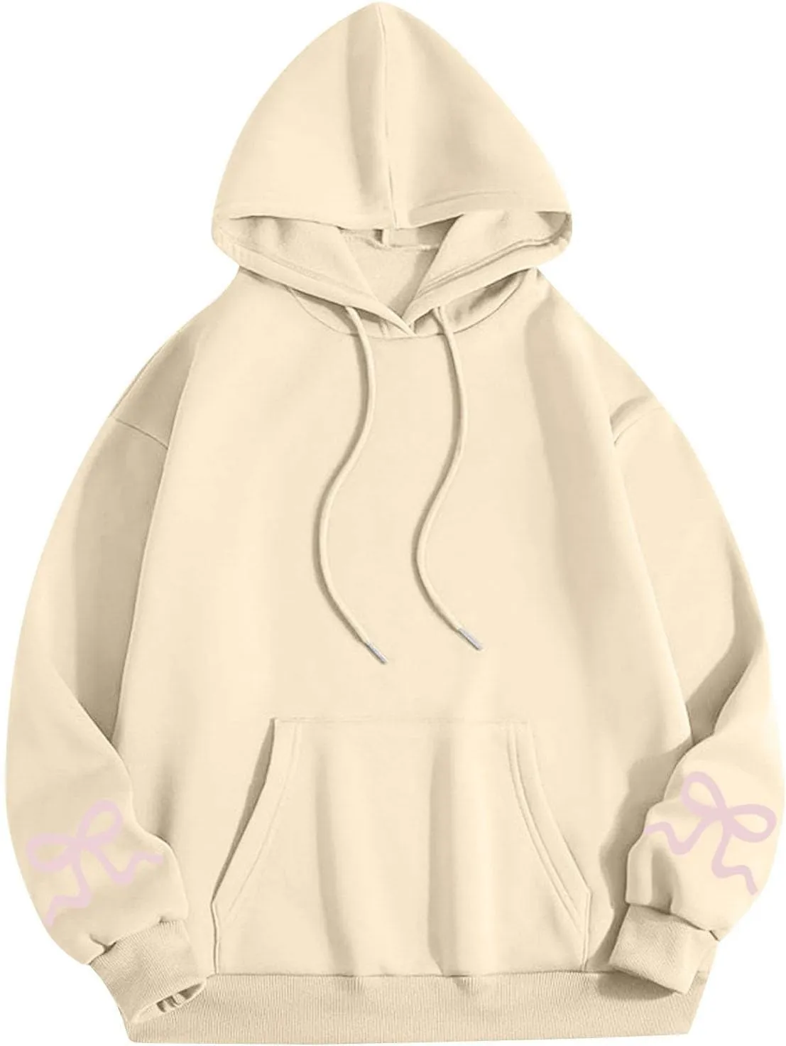 Women's Bow Print Hoodies Oversized Long Sleeve Hooded Sweatshirts Graphic Drop Shoulder Pullover Tops Y2K Clothing