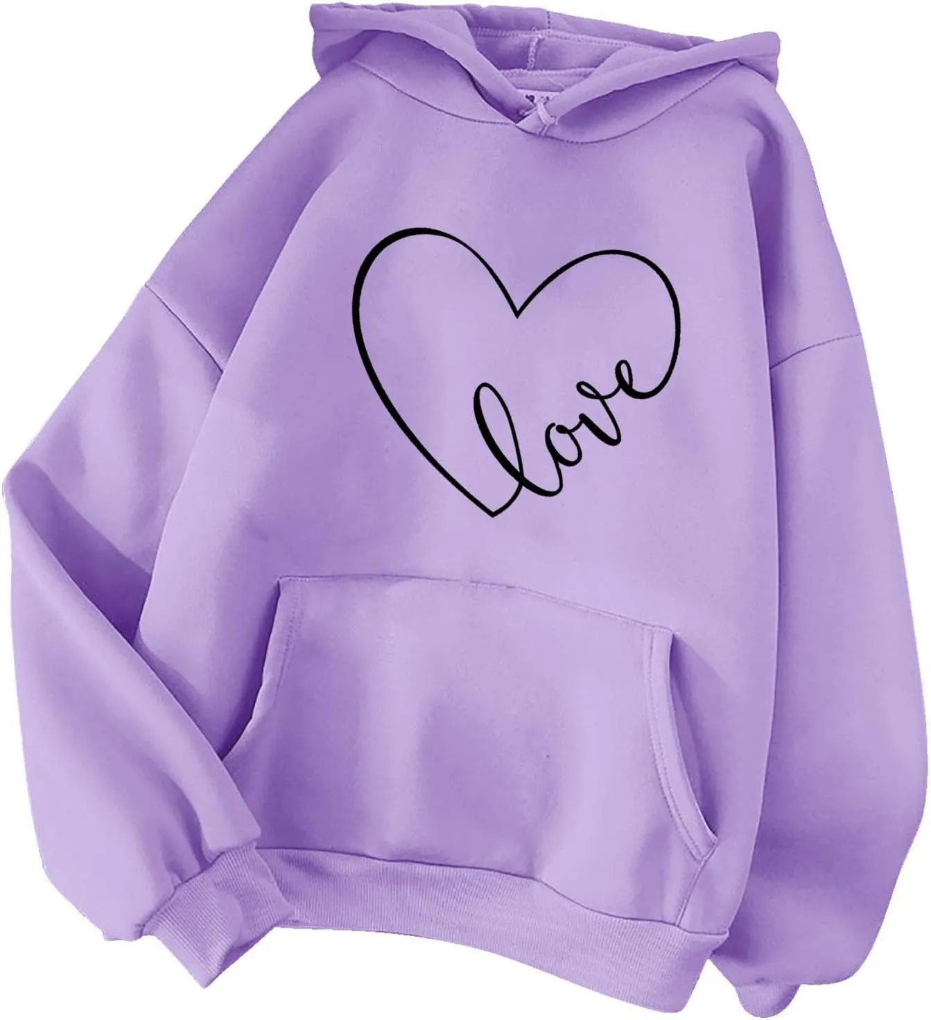 Women's Fashion Hoodies & Sweatshirts Long Sleeve Heart Graphic Tee Shirts Causal Drawstring Hoodies Vacation Outfits