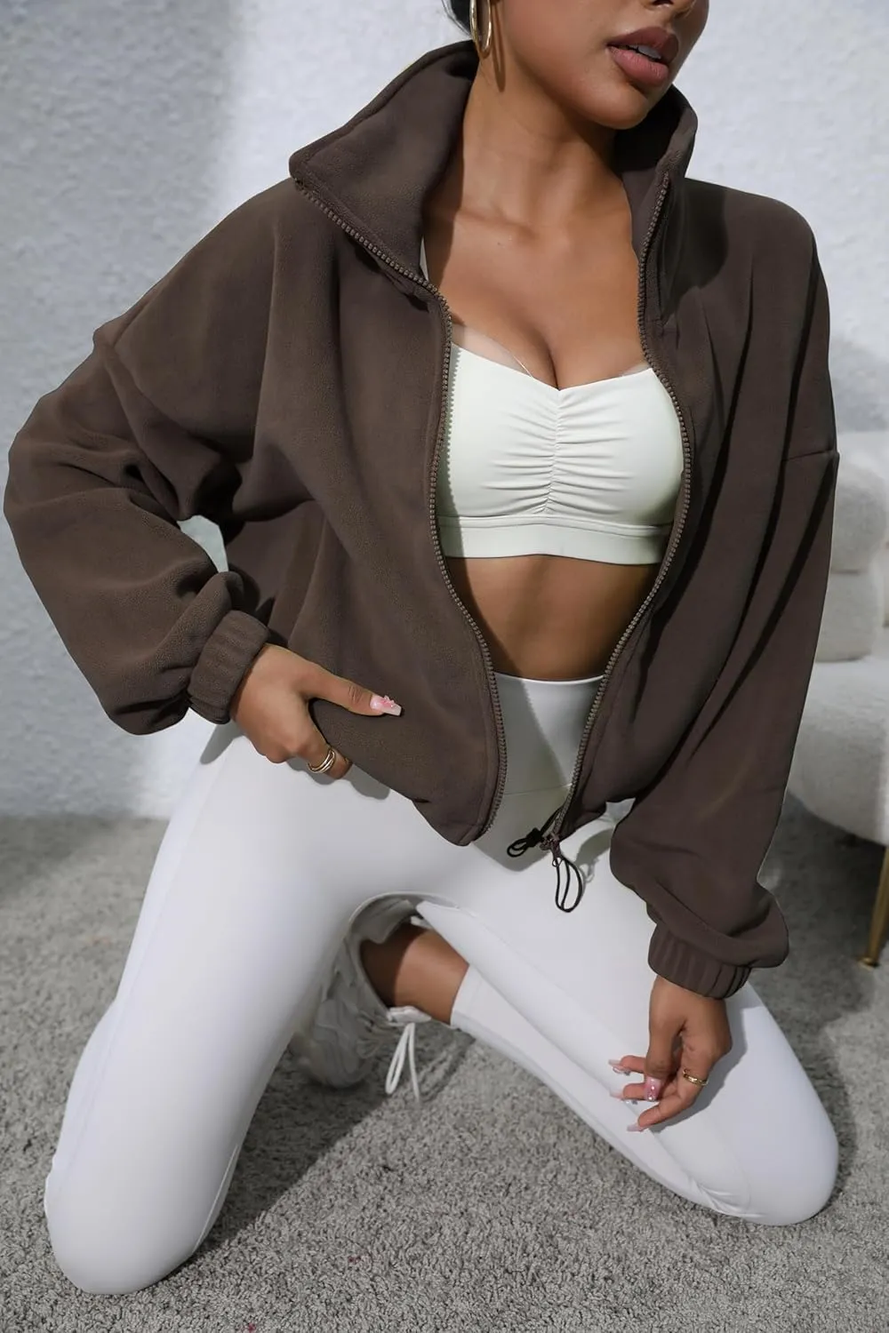 Women's Fleece Jacket Coats Long Sleeve Crop Jacket Workout Winter Coat Fall Clothes