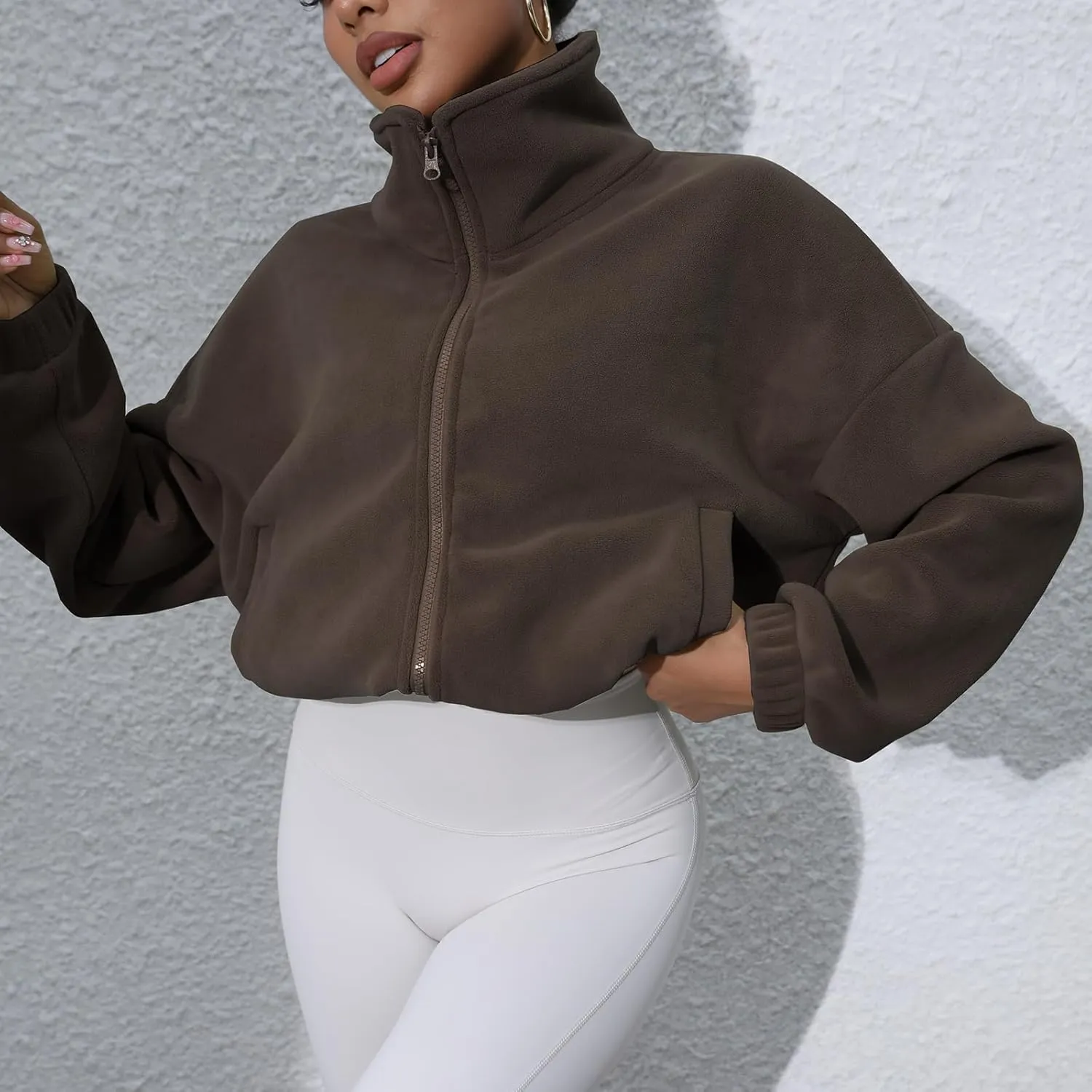 Women's Fleece Jacket Coats Long Sleeve Crop Jacket Workout Winter Coat Fall Clothes