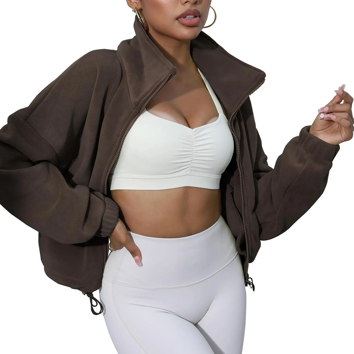 Women's Fleece Jacket Coats Long Sleeve Crop Jacket Workout Winter Coat Fall Clothes