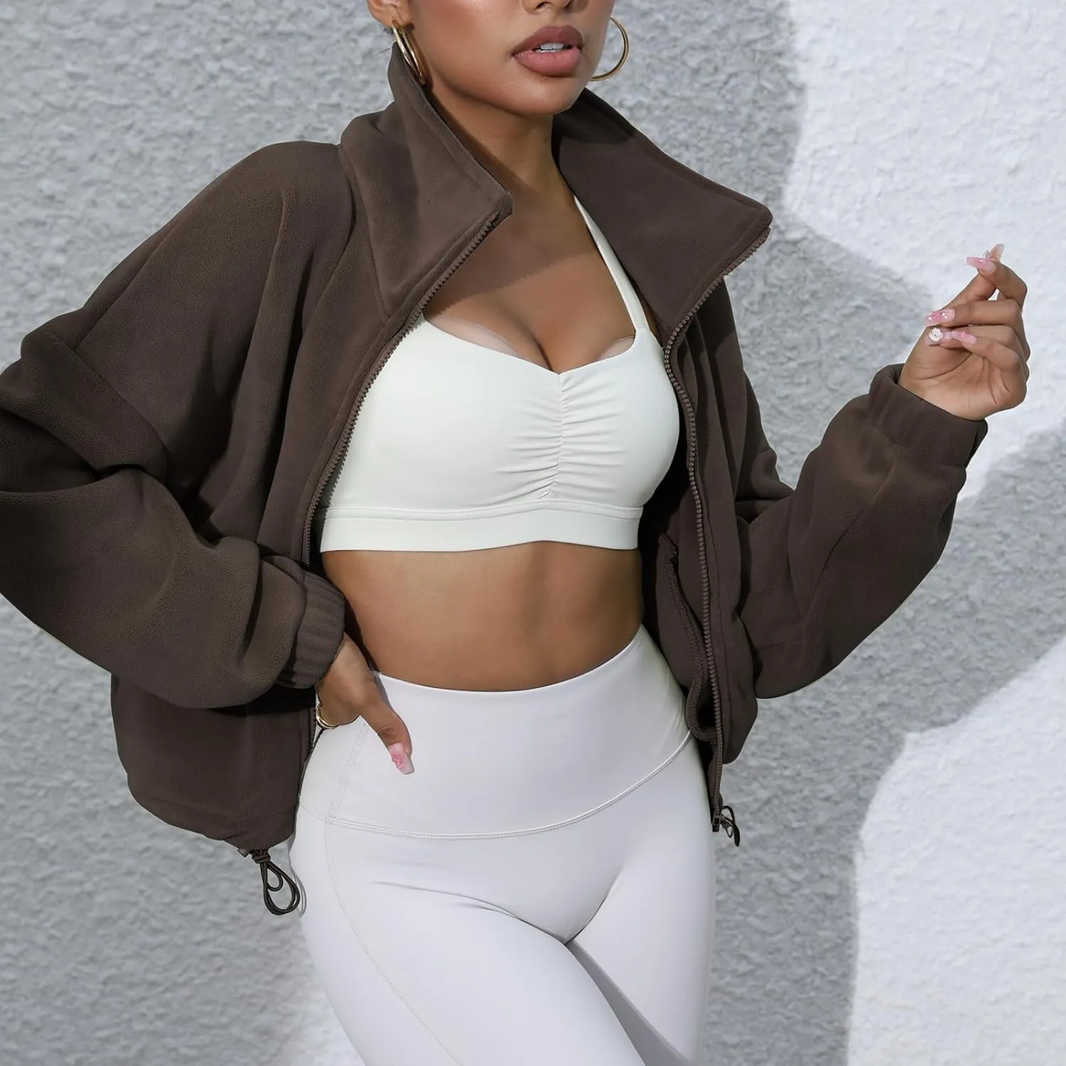 Women's Fleece Jacket Coats Long Sleeve Crop Jacket Workout Winter Coat Fall Clothes