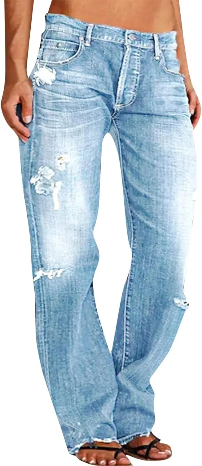 Womens Jeans Lace Poket Waisted Pants Trousers Up Womens Casual Women's Jeans Trendy Jeans for Women 2024